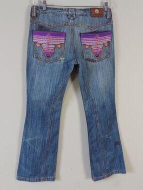 Y2K Antik Men Patchwork Festival Western Embroidered Disco Mid-rise Jeans 31